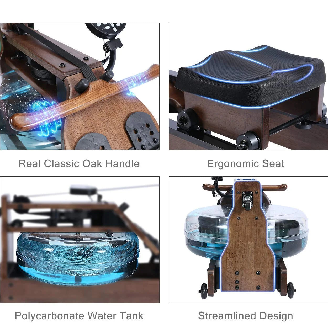 Foldable Solid Wood Water Rowing Machine With LCD Monitor P283975