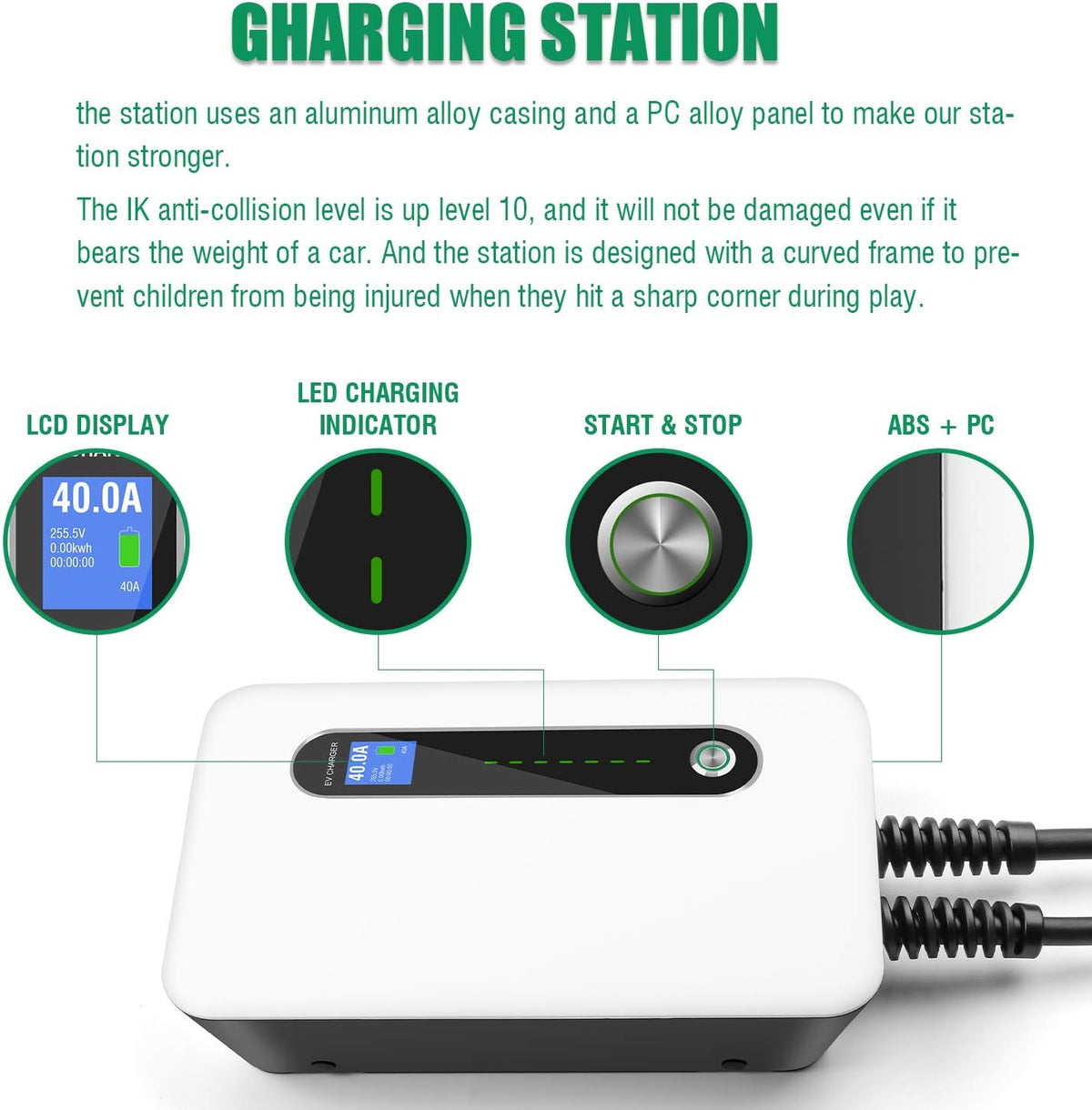 40A EV Charger Level 2 Station with 20ft Charging Cable G7247