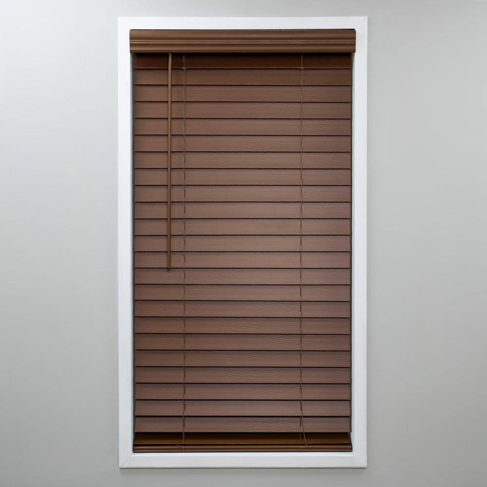 Dark Oak Cordless PVC Faux Wood Blind 59.25 in. W x 48 in. L H557505