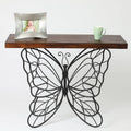 Dark Wood Tabletop Black Metal Butterfly Accent Table B81134