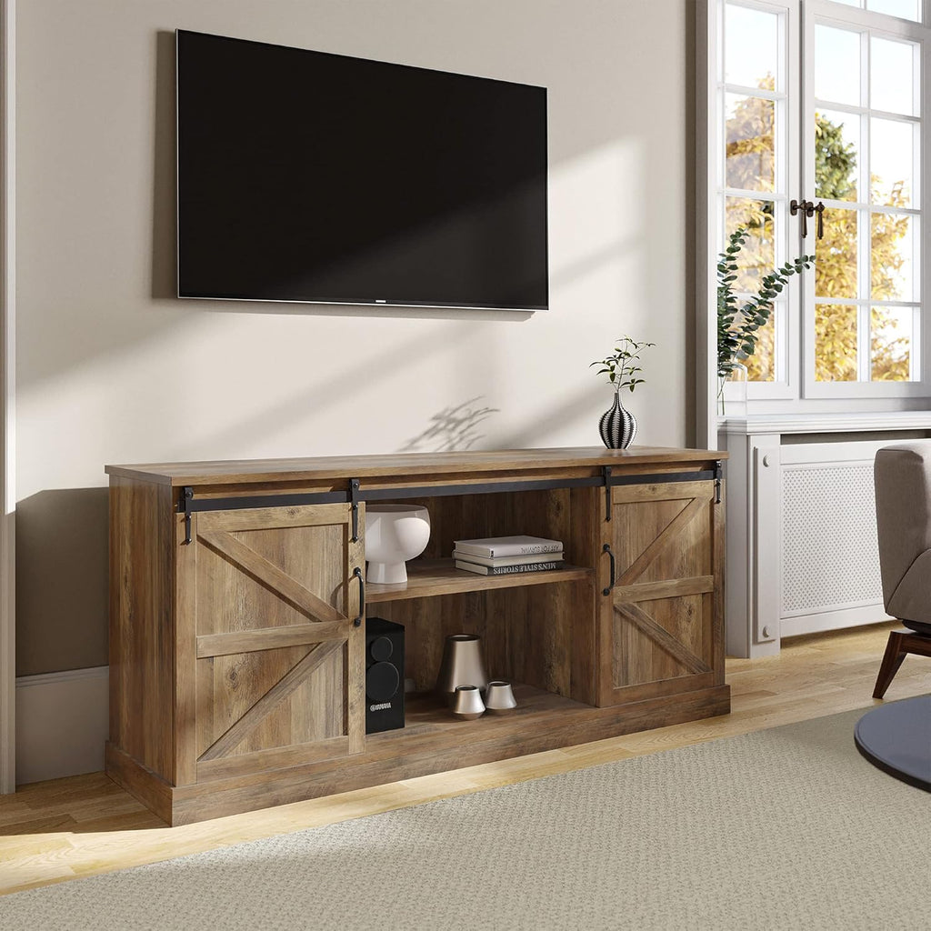 52 Inch TV Stand with Sliding Barn Door and Storage Cabinets (Espresso) U17605