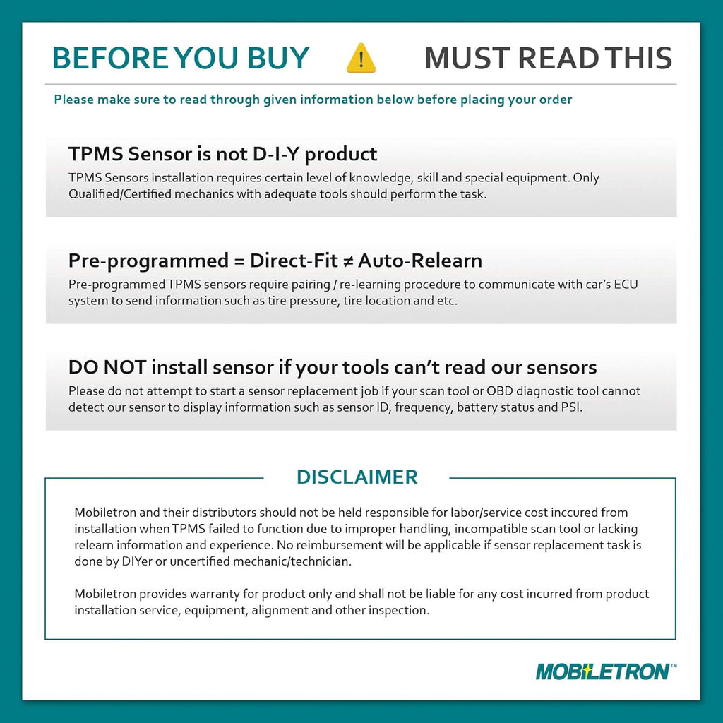 433MHz TPMS Tire Pressure Sensor 4-Pack Y274691