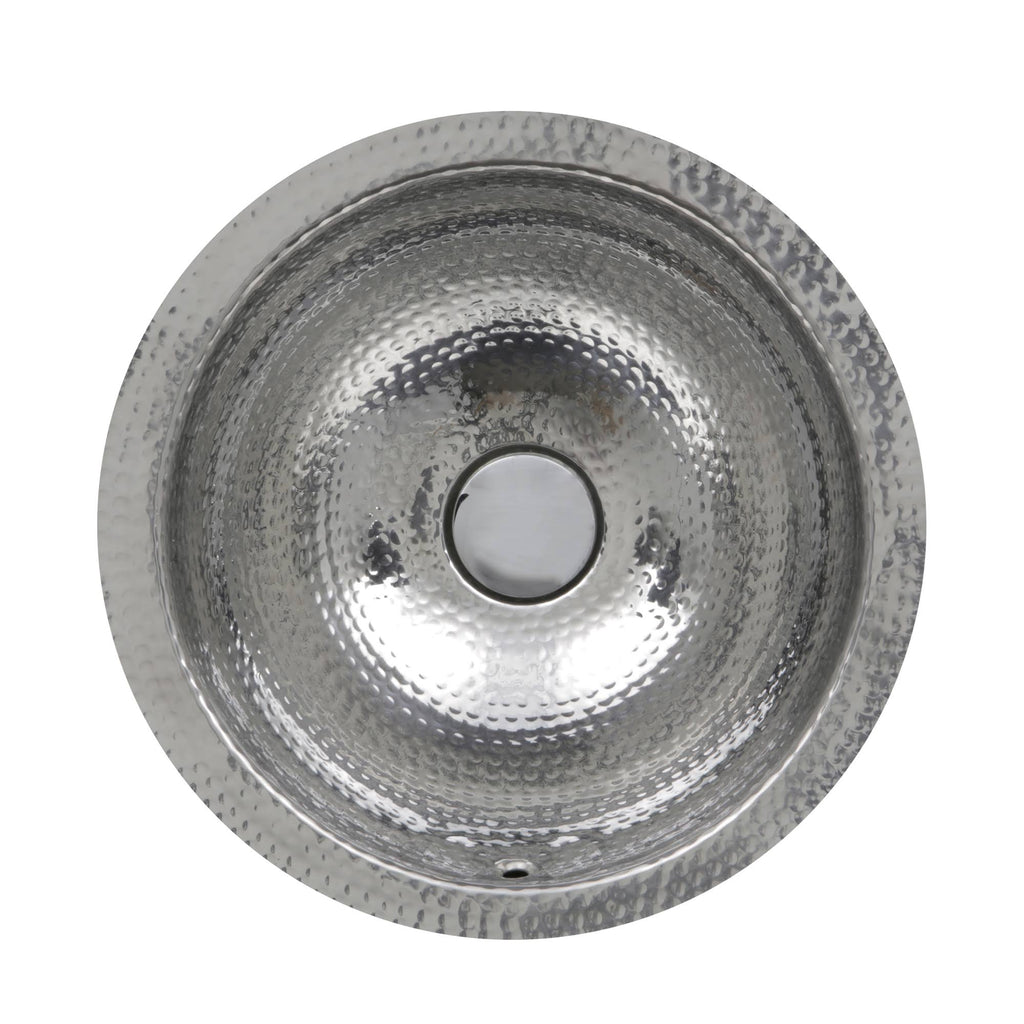 13 inch Hand Hammered Stainless Steel Round Undermount Bathroom Sink with Overflow W4970