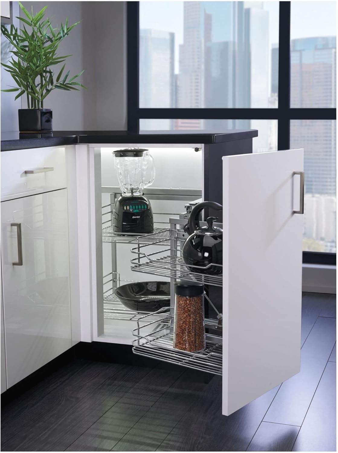 Chrome Sliding 4-Shelf Blind Corner Cabinet Organizer F28195