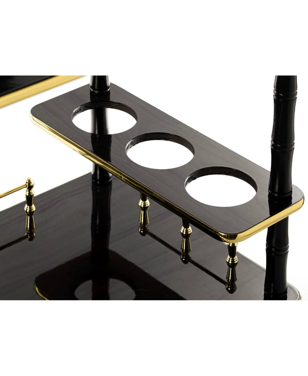 Gold Black and White Wood Serving Bar Cart with 2 Tier Shelves and Rolling Wheels Z441200