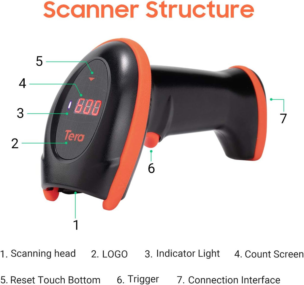 Wireless 1D 2D QR Barcode Scanner with Cradle Display Counting Screen Handheld Image Bar Code Reader A868