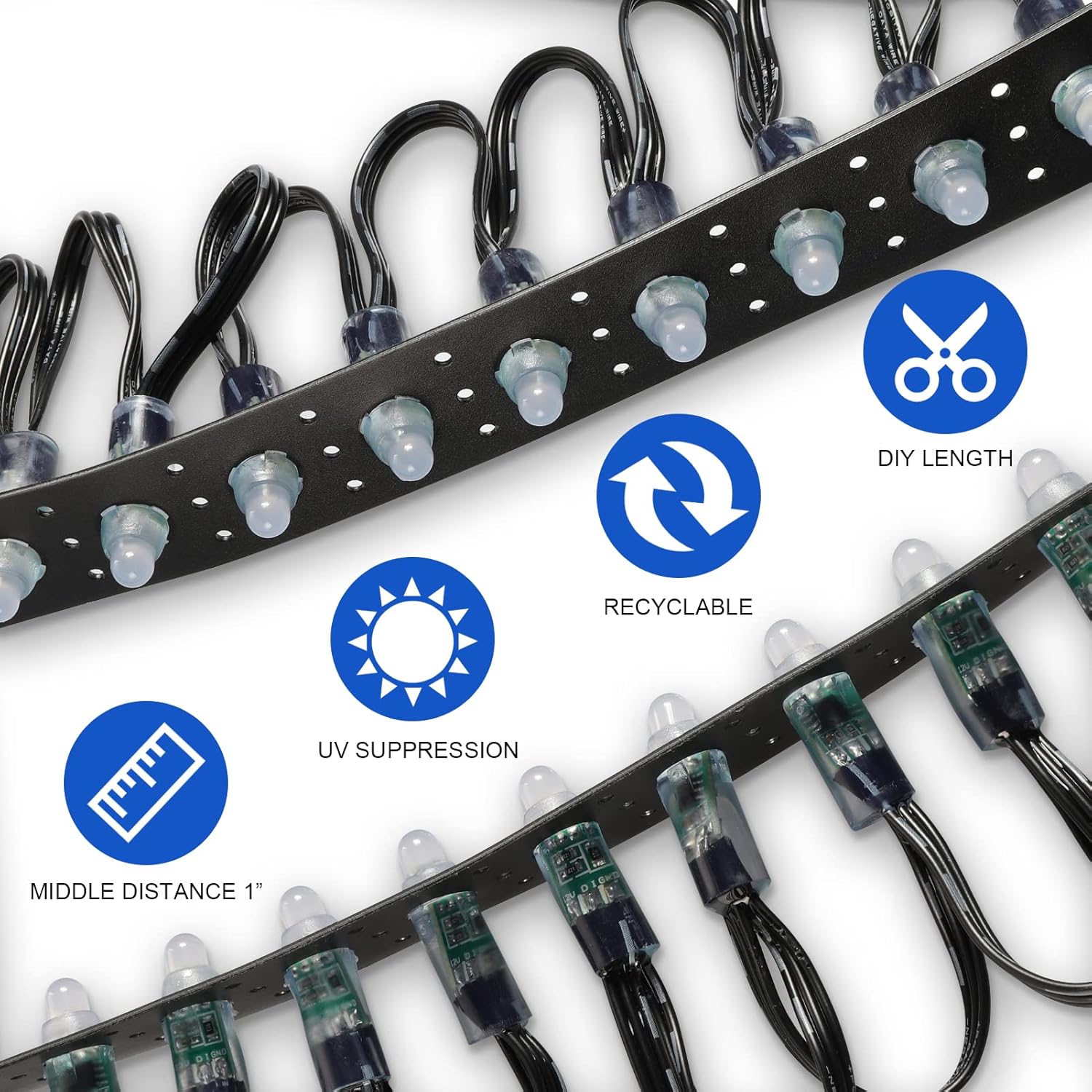 Black Mounting Strip for 12mm RGB Pixel Node, 50meter/Roll, 1 inch Hole Spacing, 30mm Wide, 1.6mm Thick, Pack of 2 T11135
