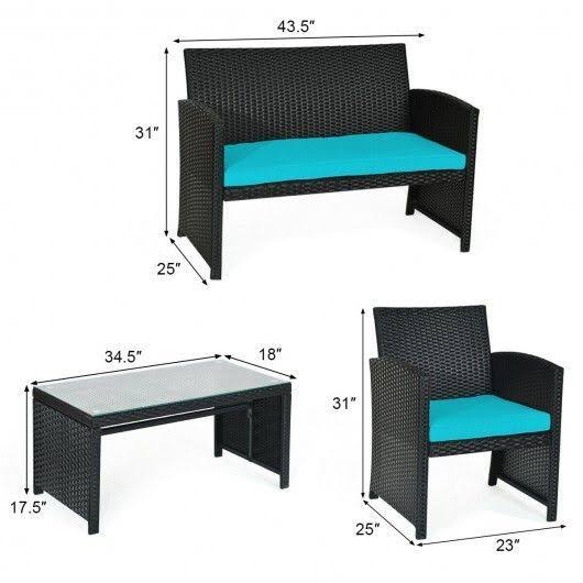 Turquoise Wicker Patio Sofa and Table Set U978