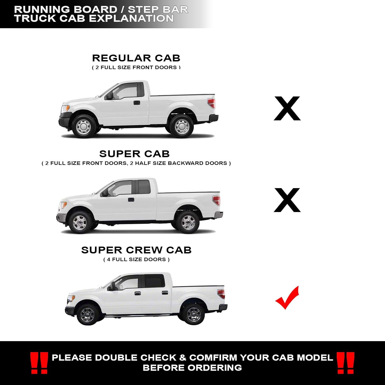 Matte Black Nerf Bars Running Boards for Ford F150 SuperCrew Cab S18969
