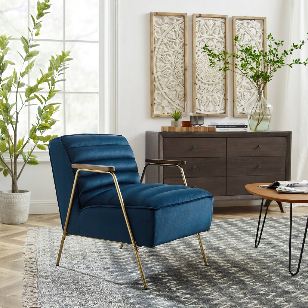 Velvet Ribbed Accent Chair with Metal Frame C356