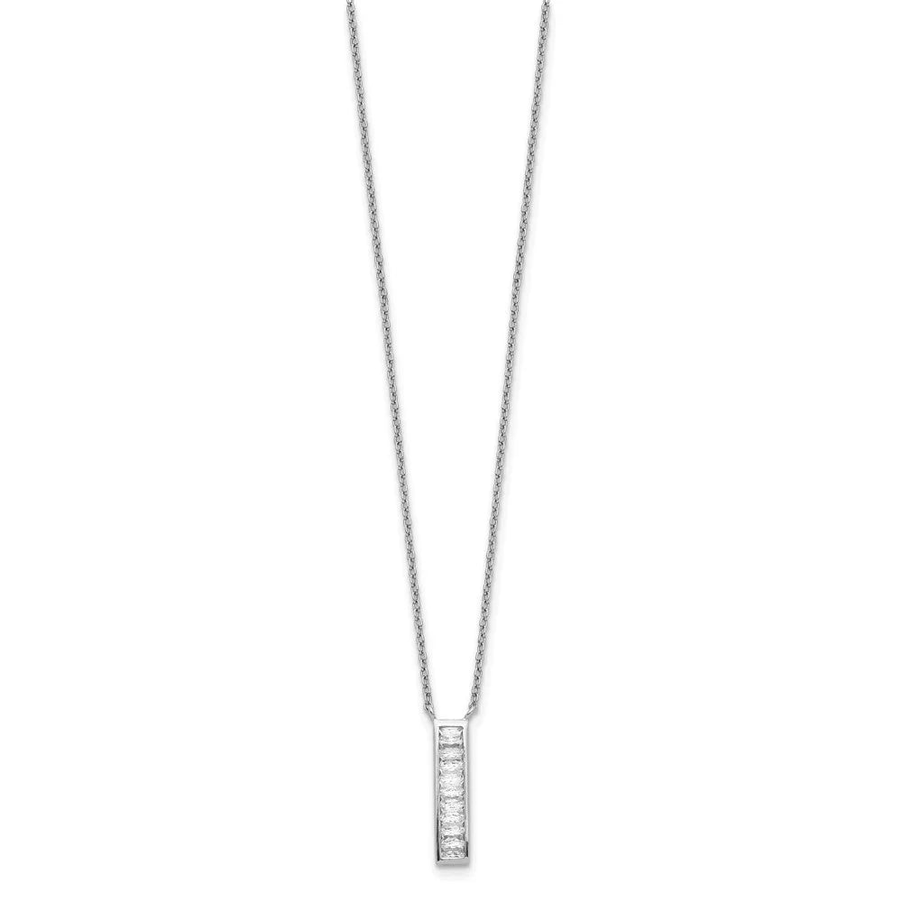 925 Sterling Silver Rhodium Plated CZ Vertical Bar Necklace 17.5" N4176