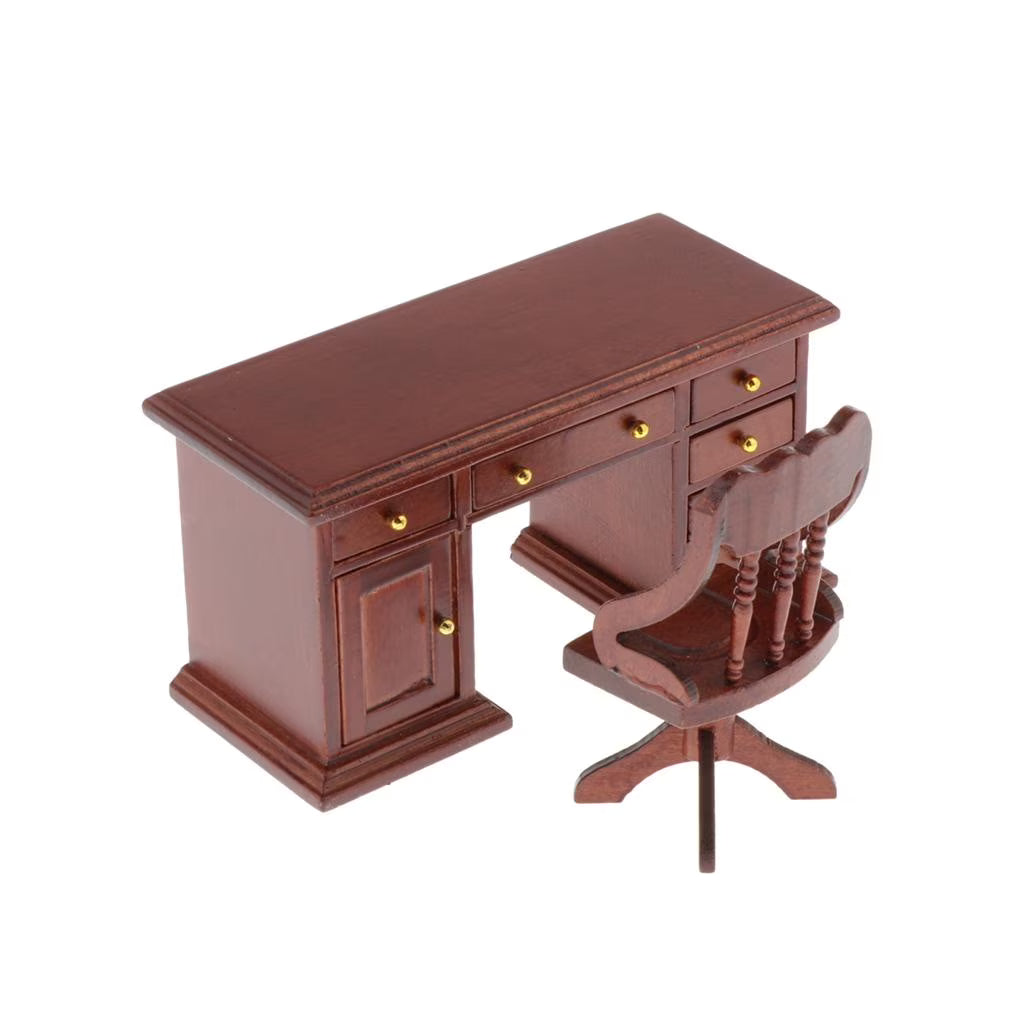 1:12 Scale Wooden Dollhouse Writing Desk and Chair Model M5507
