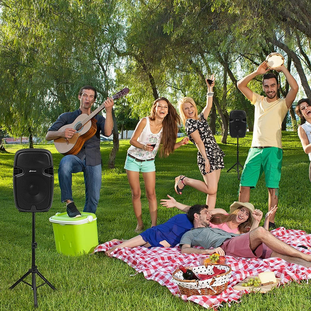 12 1600W Portable Dual Passive Active Speaker with 2 Speaker Stands Z47832