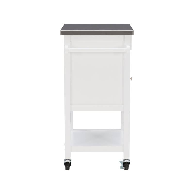 White Wood and Stainless Steel Kitchen Cart P202397