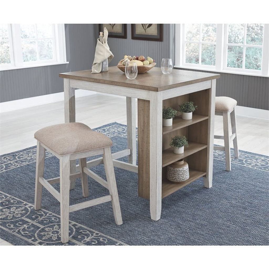 Counter Height Dining Table and Bar Stools Set of 3 White Light Brown I4300