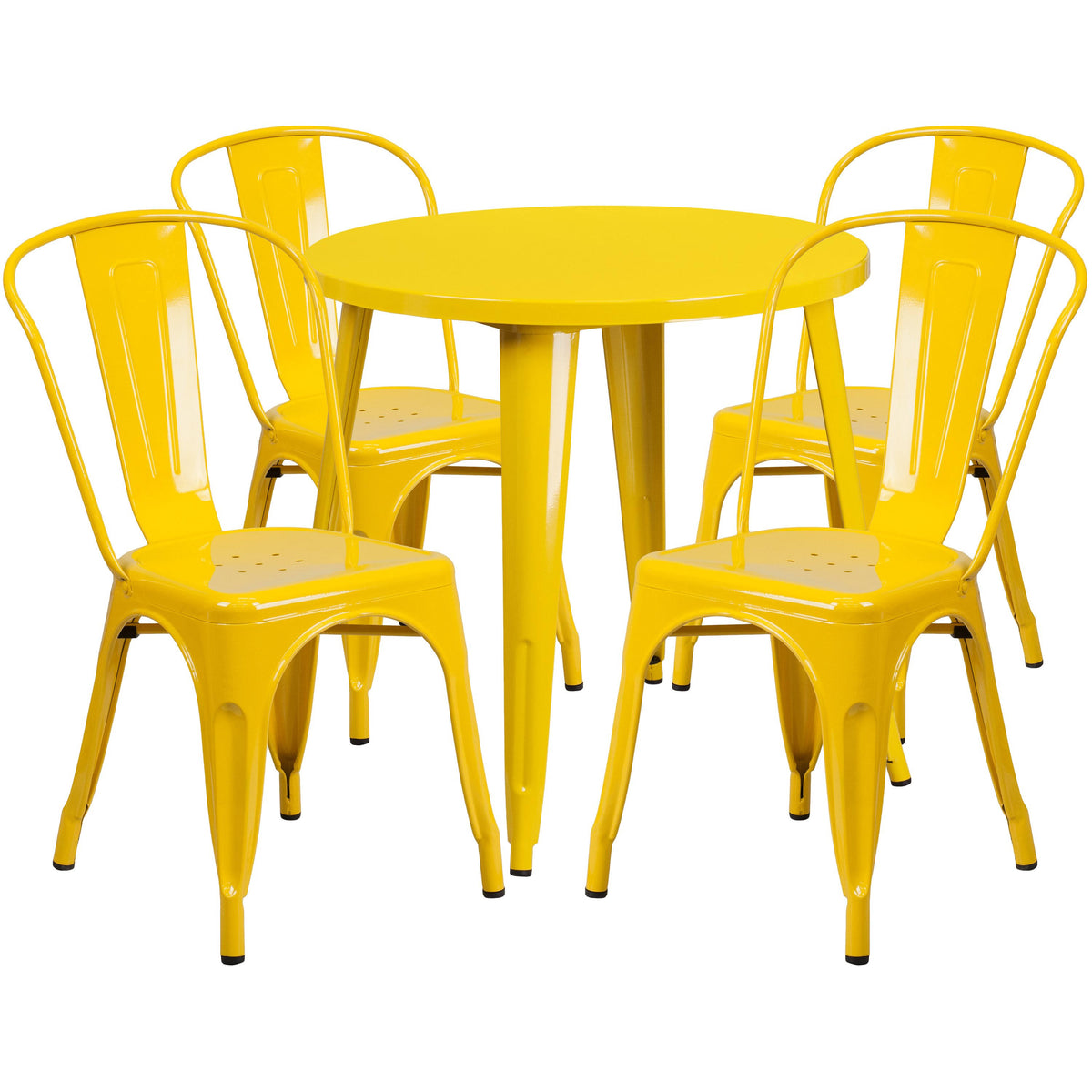 Round Black-Antique Gold Metal Table Set with 4 Cafe Chairs O40128