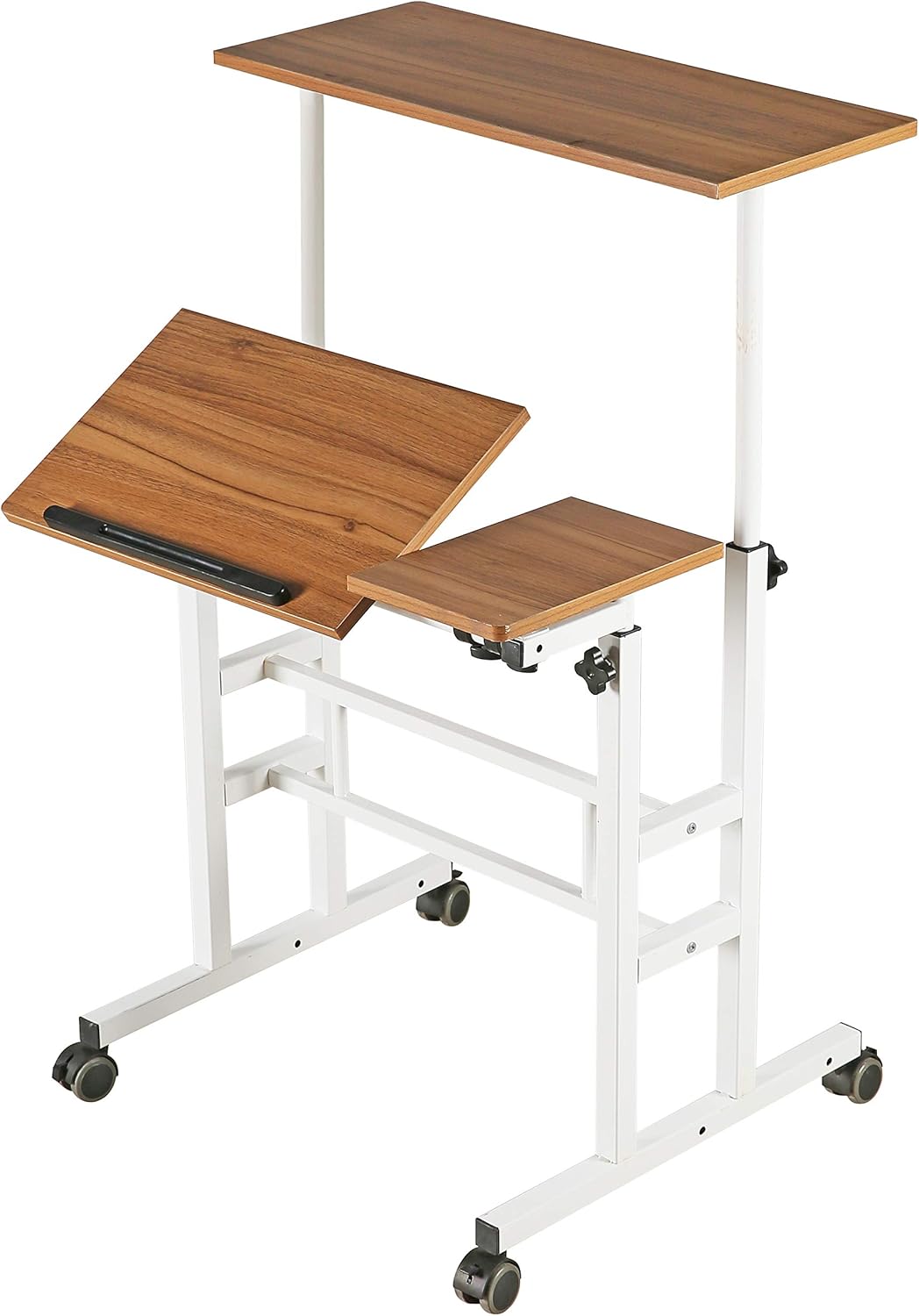 Ancient Oak Sit Stand Desk with Rolling Laptop Cart A405