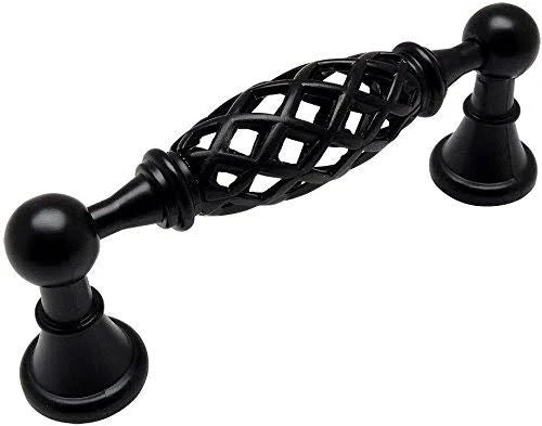 Flat Black Birdcage Cabinet Hardware Handle Pull 3-3/4 inch Hole Centers 15 Pack D1570