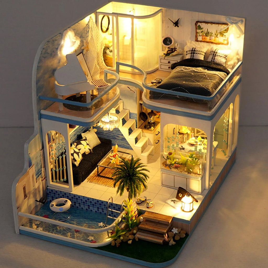 Mini Dollhouse Wooden Self Assembled Puzzle with Dust Cover P629