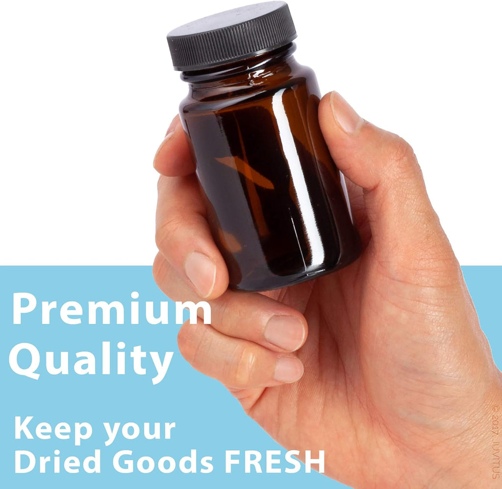 Amber Glass Packer Bottle With Black Ribbed Lid (24 Pack) N550702