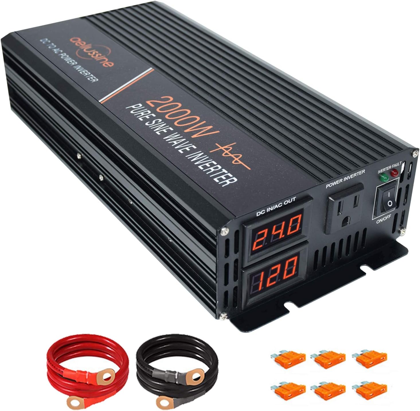 Pure Sine Wave Power Inverter 1000W 12V DC to AC 120V Surge 2000 Watt with LED Display S32427