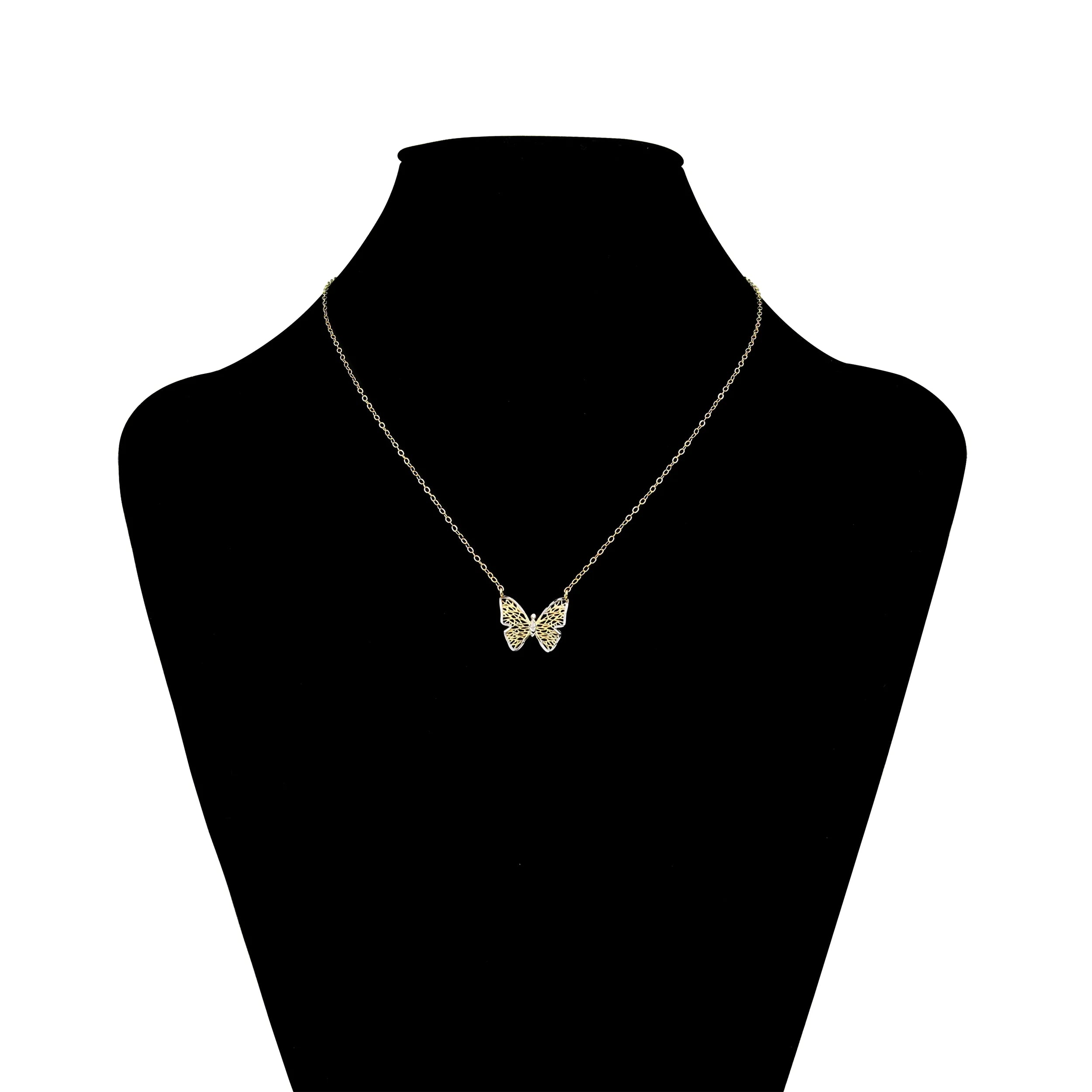 10KT Two-Tone Gold Butterfly Necklace with 18" Chain X68580