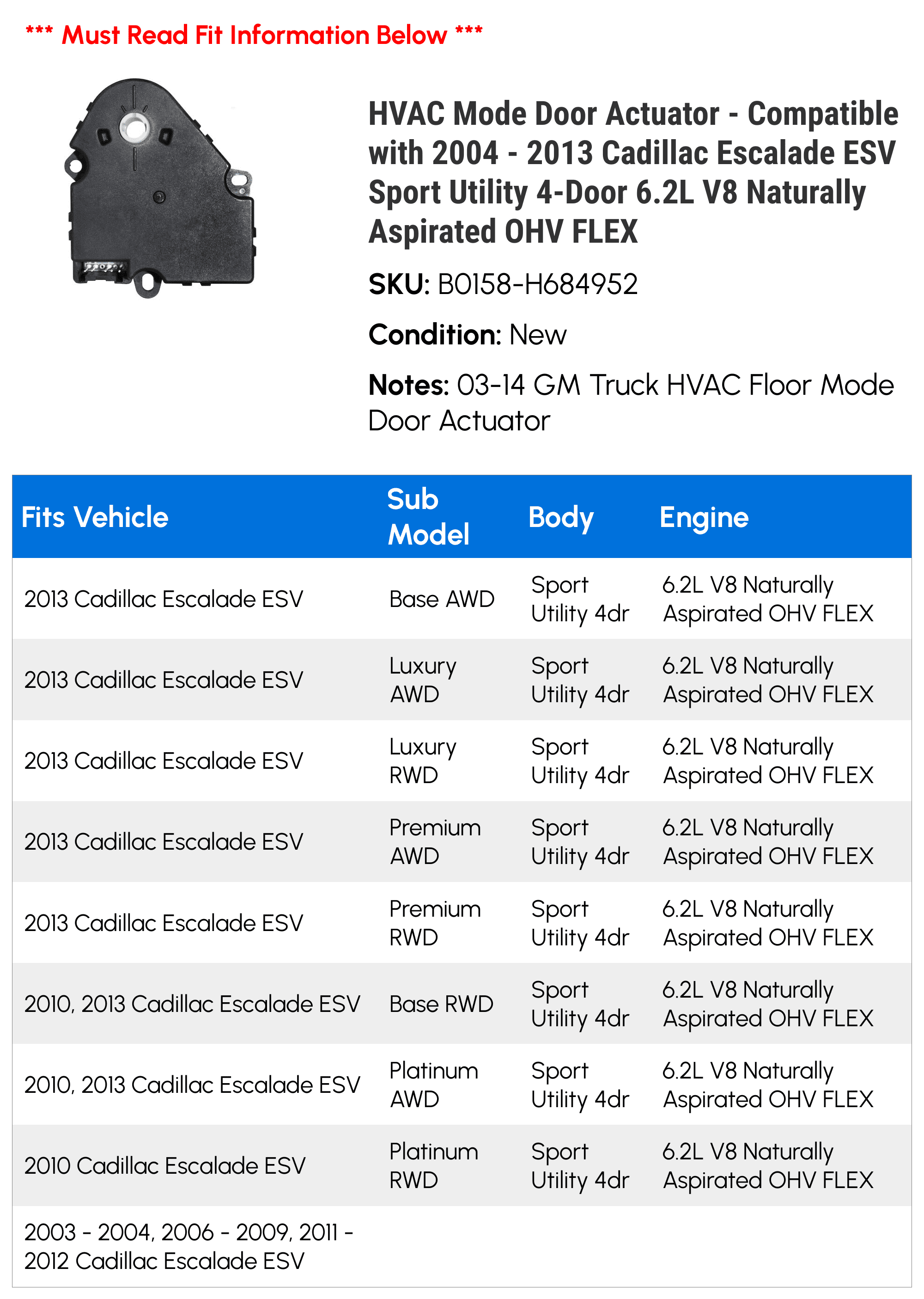 HVAC Mode Door Actuator W83981