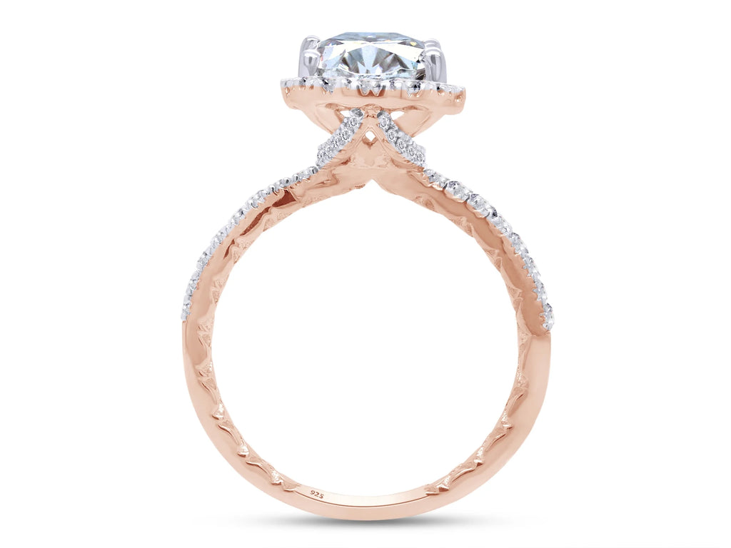 14K Rose Gold Over Sterling Silver Moissanite Solitaire Halo Engagement Ring R34380