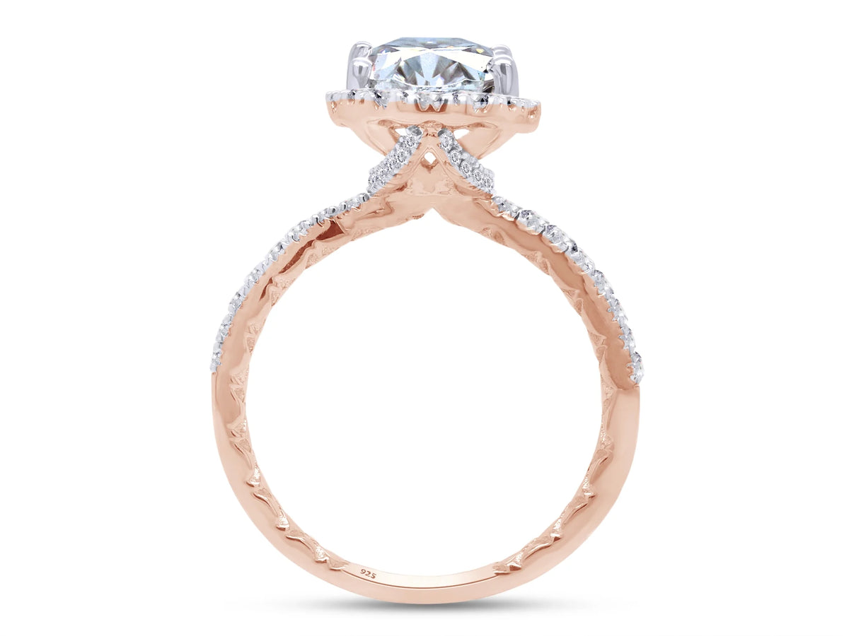 14K Rose Gold Over Sterling Silver Moissanite Solitaire Halo Engagement Ring R34380