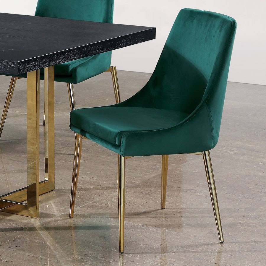 Velvet Dining Side Chair Set of 2 Green Gold Y9151