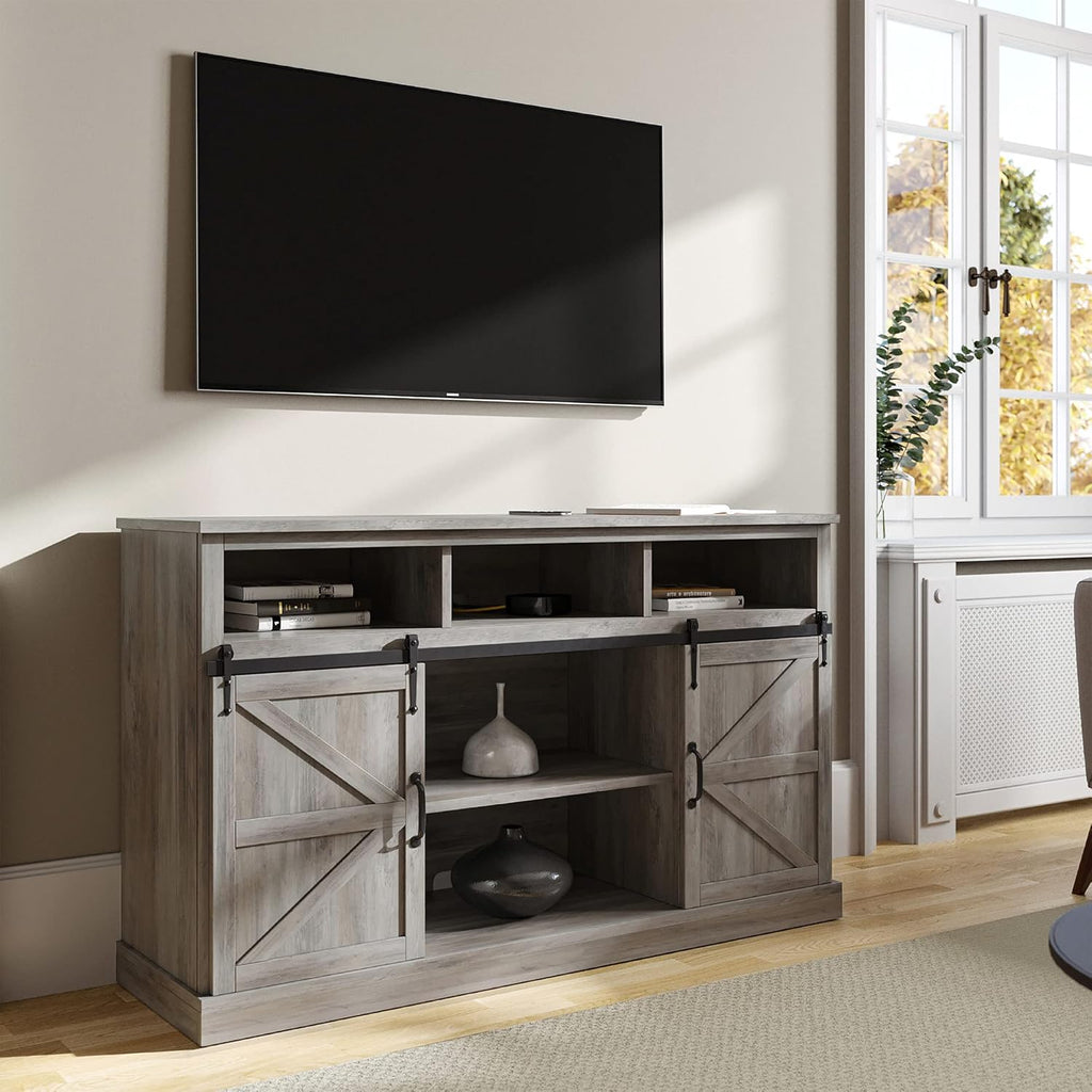 52 Inch TV Stand with Sliding Barn Door and Storage Cabinets (Espresso) U17605