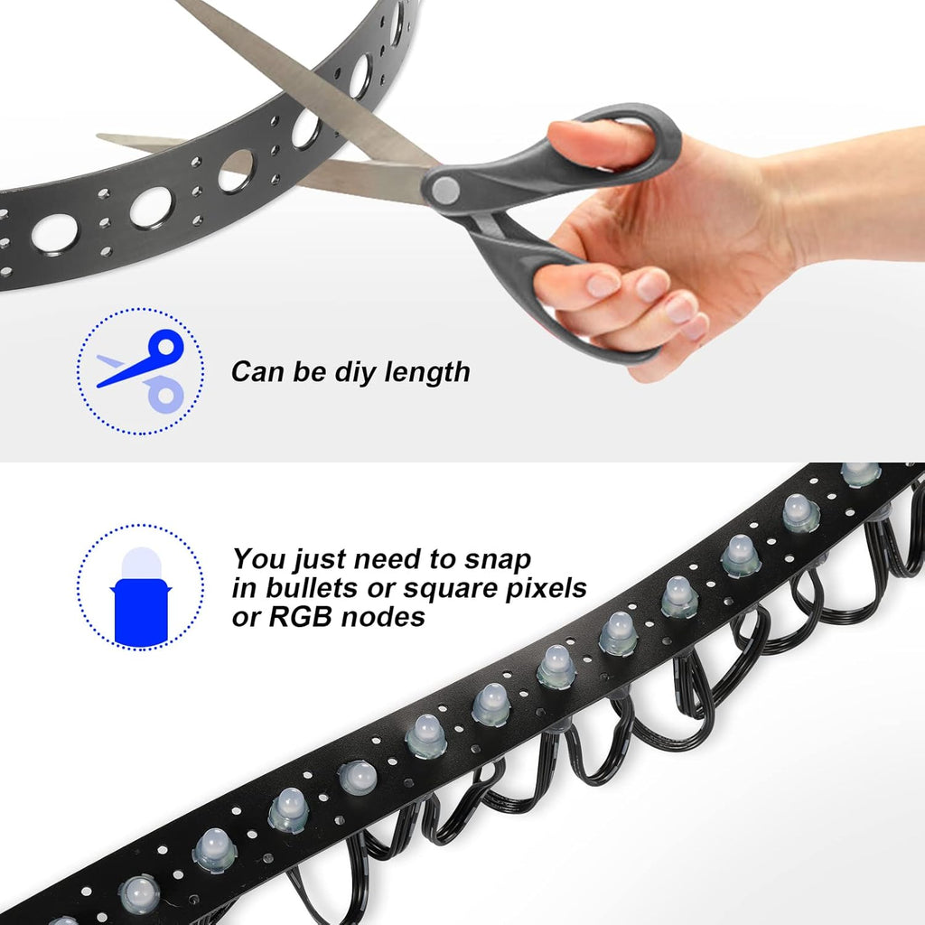 Black Mounting Strip for 12mm RGB Pixel Node, 50meter/Roll, 1 inch Hole Spacing, 30mm Wide, 1.6mm Thick, Pack of 2 T11135