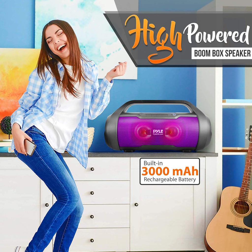 500W 2.0CH Portable Bluetooth Boombox Speaker with AUX Input, USB, SD, FM Radio, 3" Subwoofer, Voice Control, Pack of 2 E490107