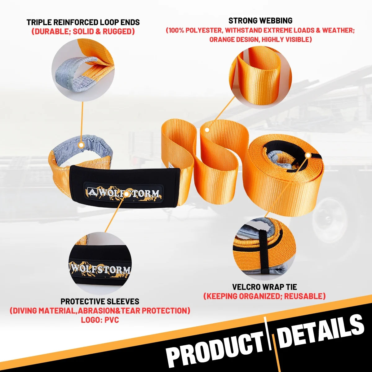 4"x 30FT Tow Strap Recovery Kit with 3/4" D-Ring Shackles and Bag G425