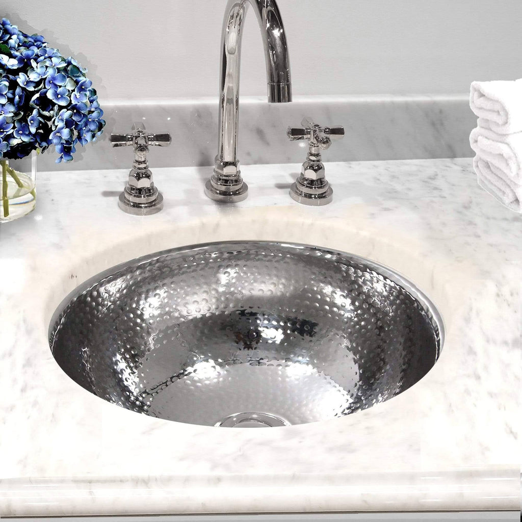 13 inch Hand Hammered Stainless Steel Round Undermount Bathroom Sink with Overflow W4970