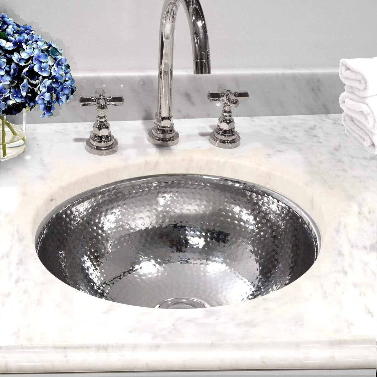 13 inch Hand Hammered Stainless Steel Round Undermount Bathroom Sink with Overflow W4970