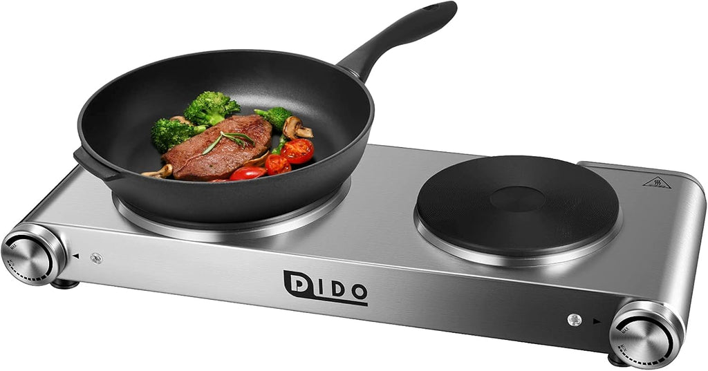 1800W Portable Electric Double Burner Hot Plate with Stainless Steel Cooktop U681565