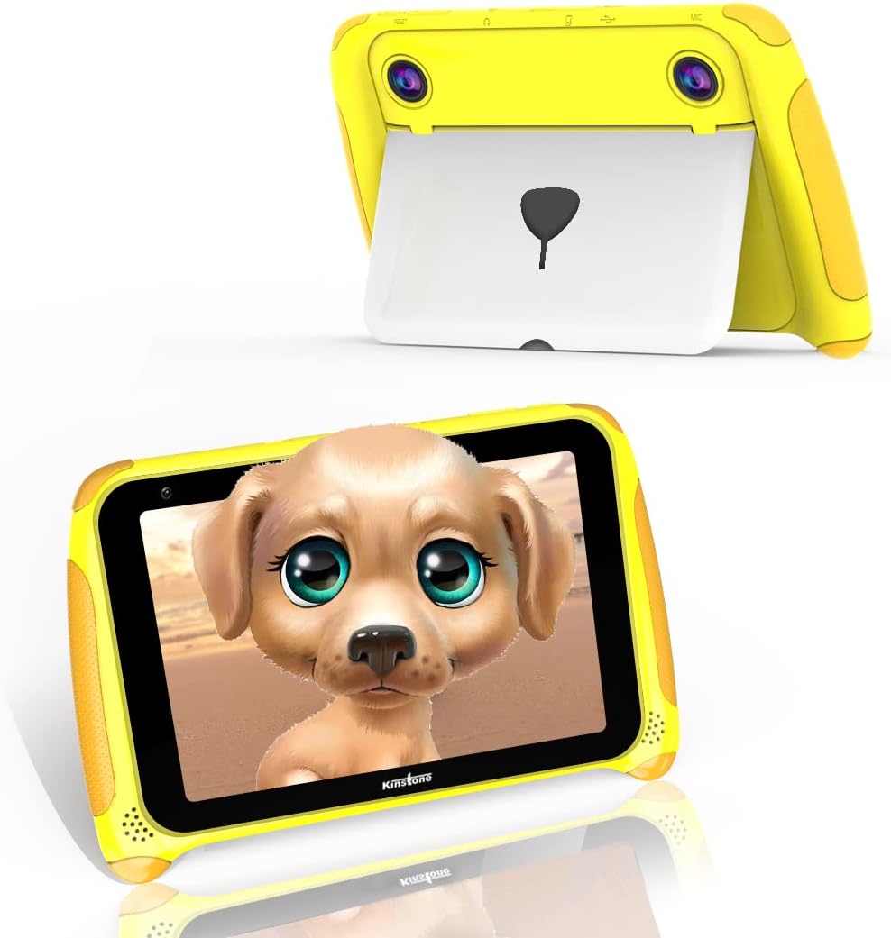 Yellow 7 inch Kids Tablet Android 11 Quad Core 2GB RAM 32GB Dual Camera WiFi Bluetooth 4.2 Pack of 2 F64576