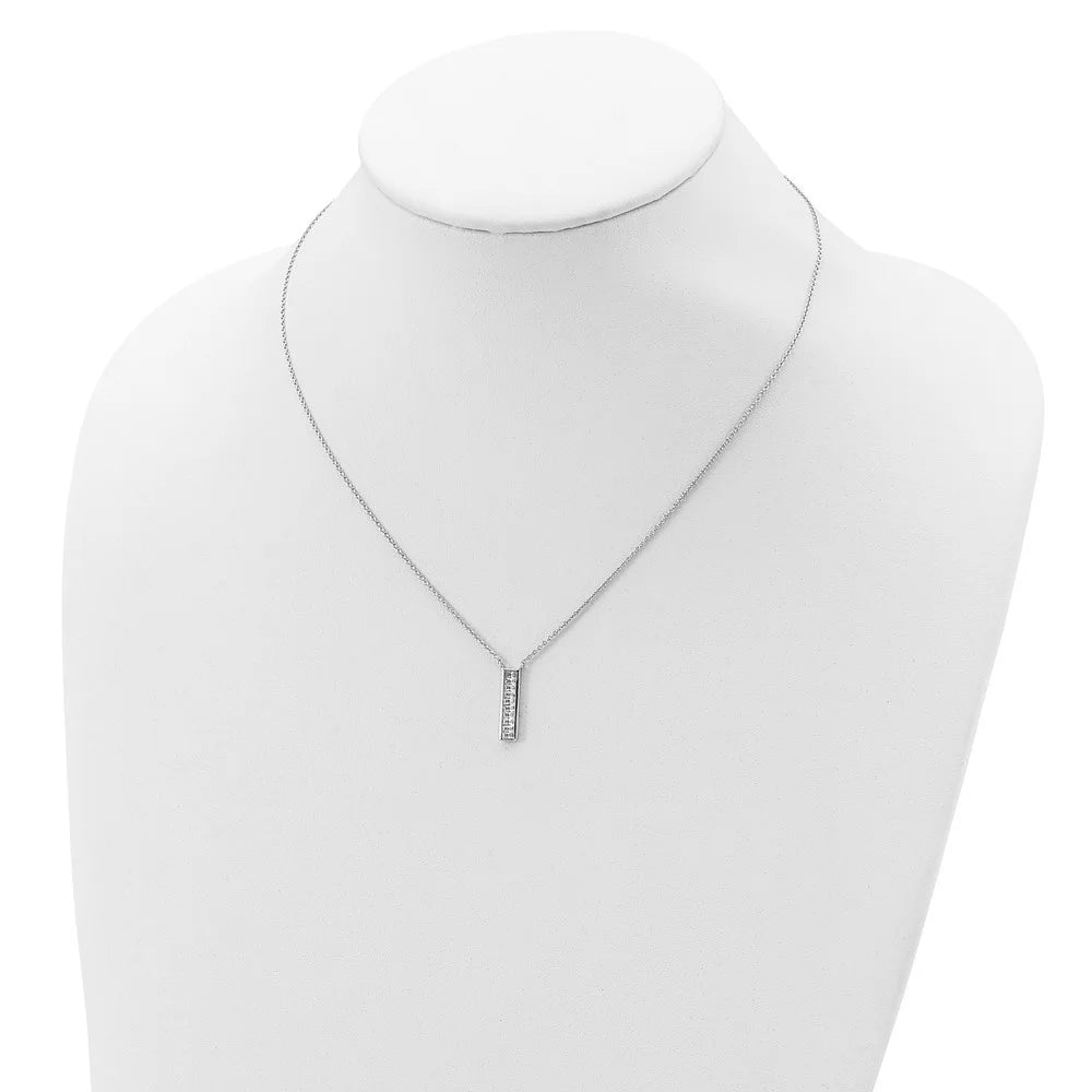 925 Sterling Silver Rhodium Plated CZ Vertical Bar Necklace 17.5" N4176