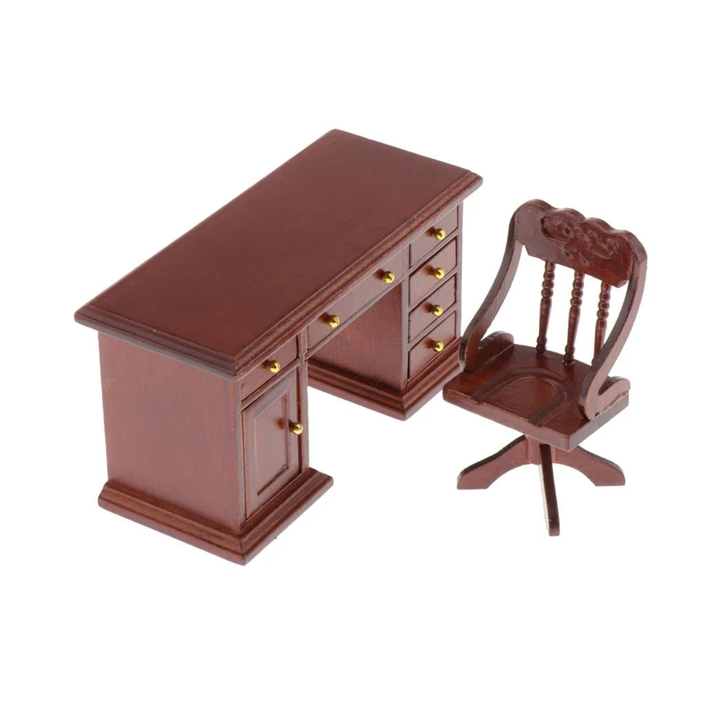 1:12 Scale Wooden Dollhouse Writing Desk and Chair Model M5507