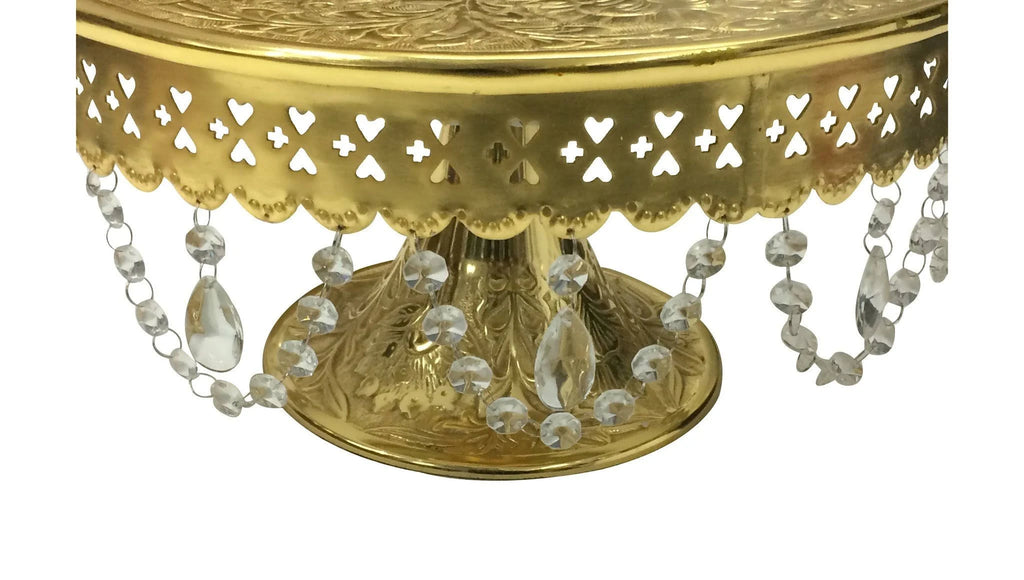 Gold Finish Round Wedding Cake Stand with Glass Clear Crystals J31626