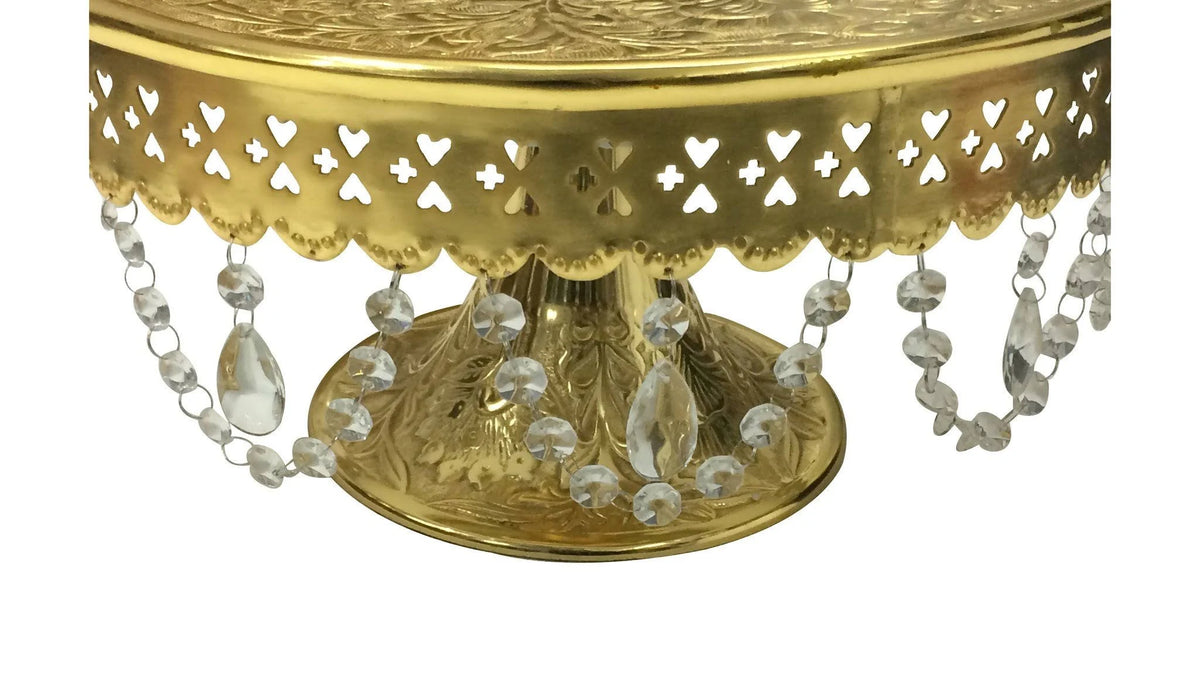 Gold Finish Round Wedding Cake Stand with Glass Clear Crystals J31626