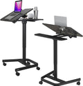 Black Mobile Standing Desk with Split Top Tilting Tray and Brake Casters D860