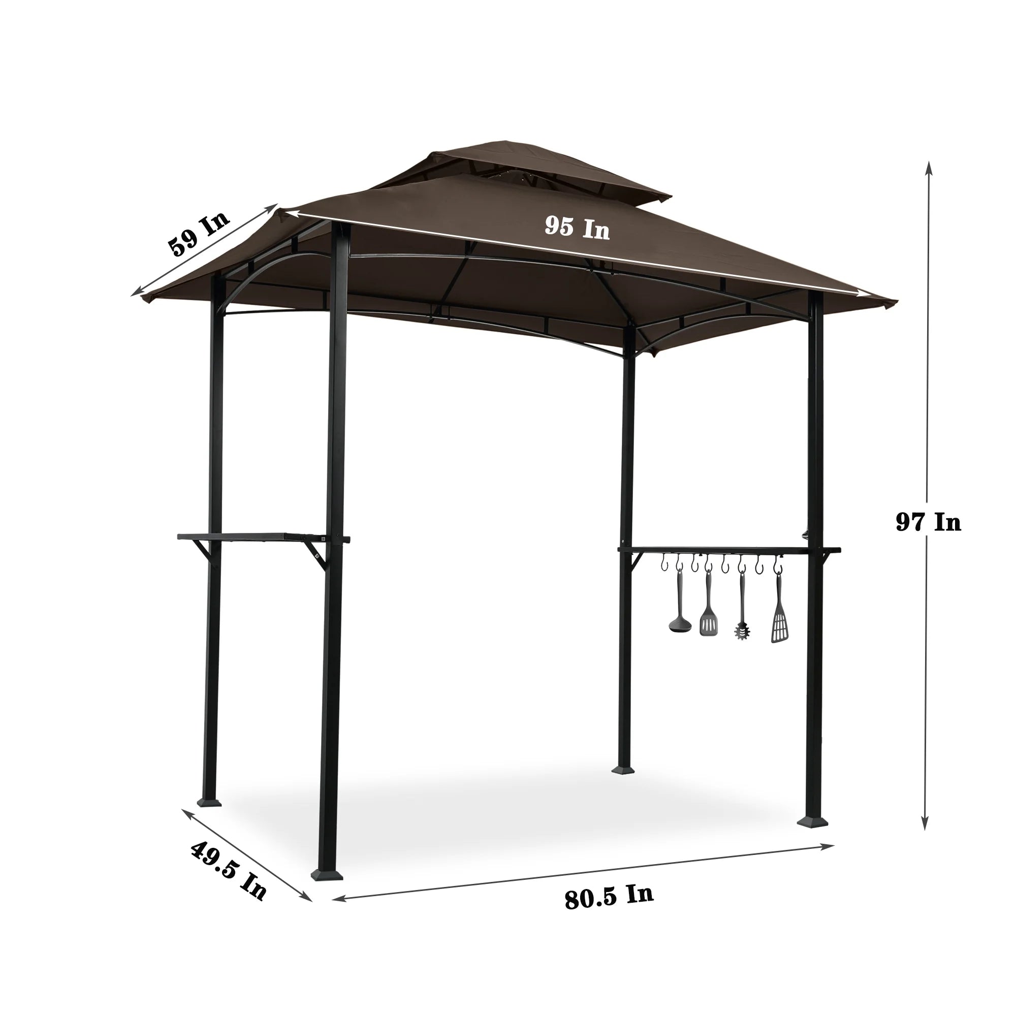 Brown Steel Frame Outdoor Grill Gazebo with Canopy F982