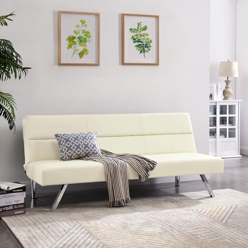 Faux Leather Convertible Folding Sofa Bed Futon with Chrome Legs M740