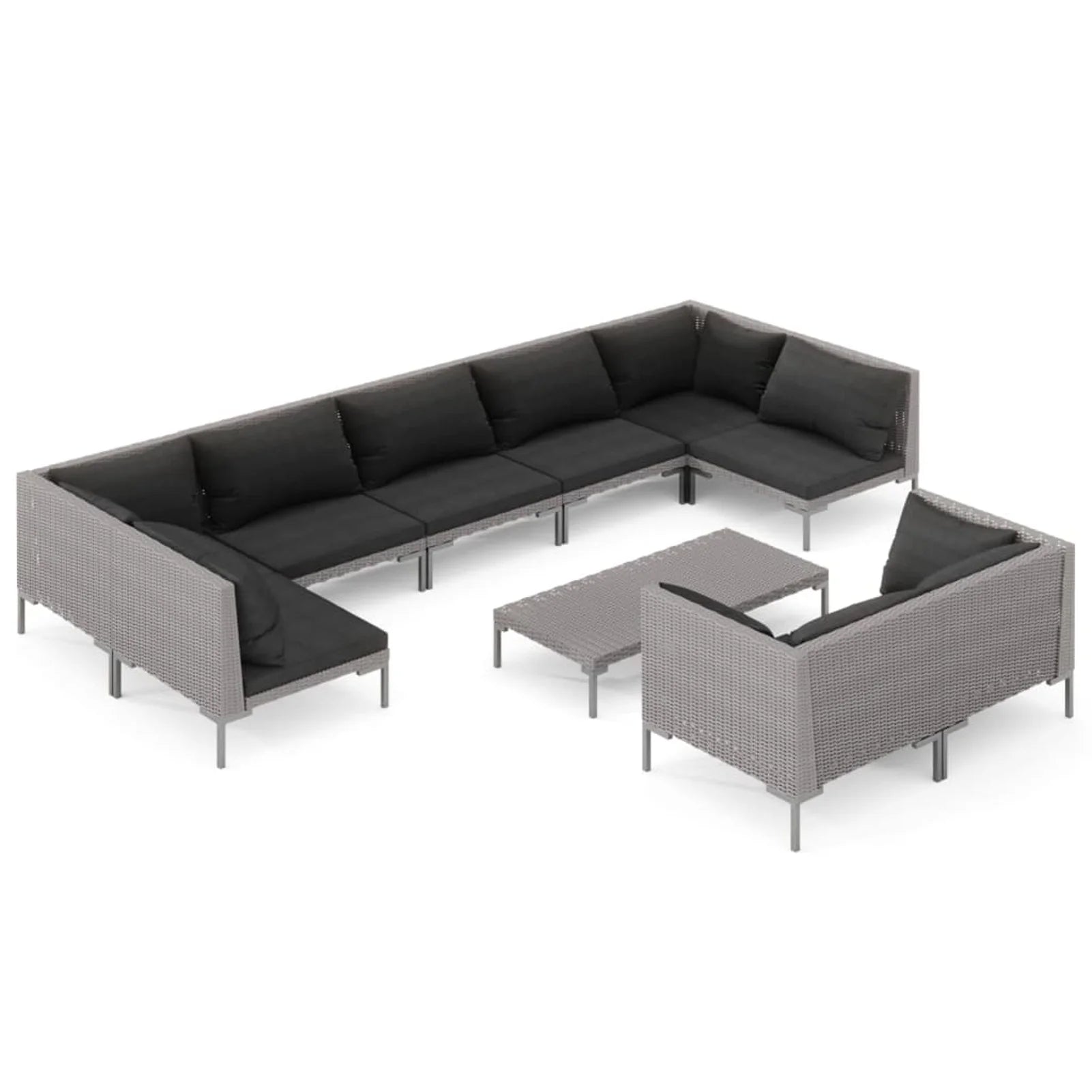 10 Piece Poly Rattan Dark Gray Patio Sectional Sofa Set with Cushions Y136824