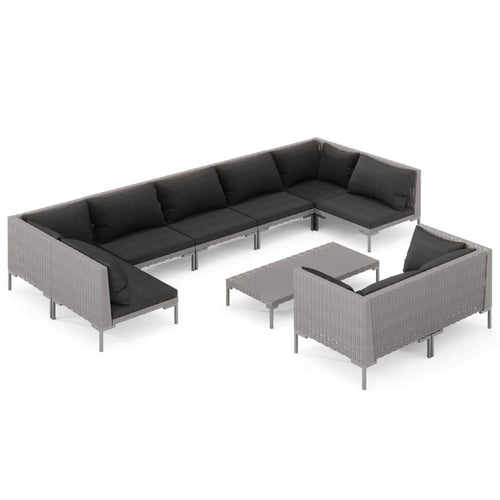 10 Piece Poly Rattan Dark Gray Patio Sectional Sofa Set with Cushions Y136824