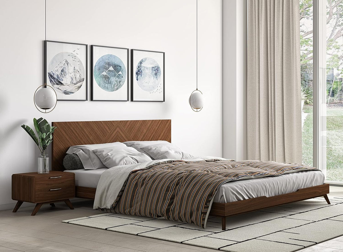 Walnut Finished Panel Bed with Solid Wood Legs, California King Y644693