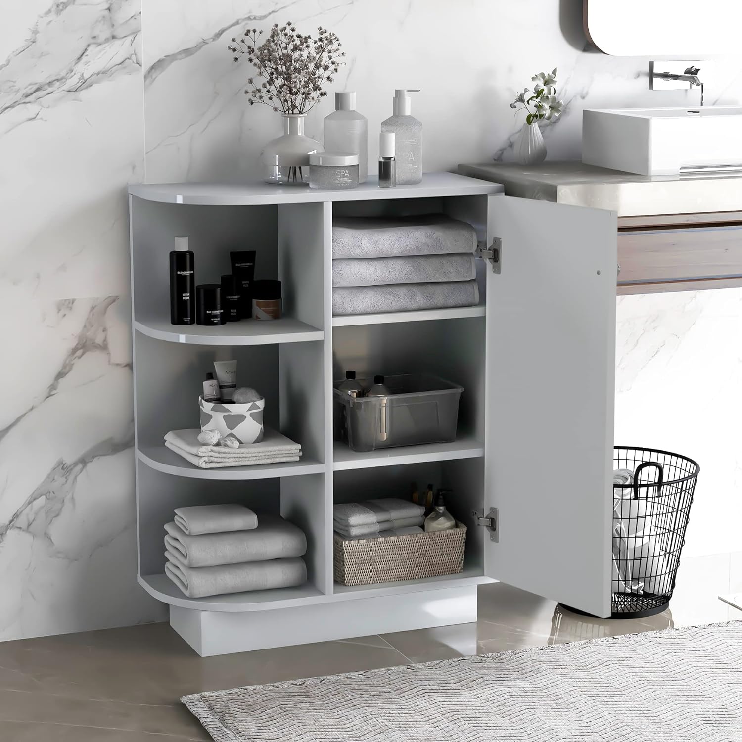 White Freestanding Organizer Cabinet with Adjustable Shelves G272