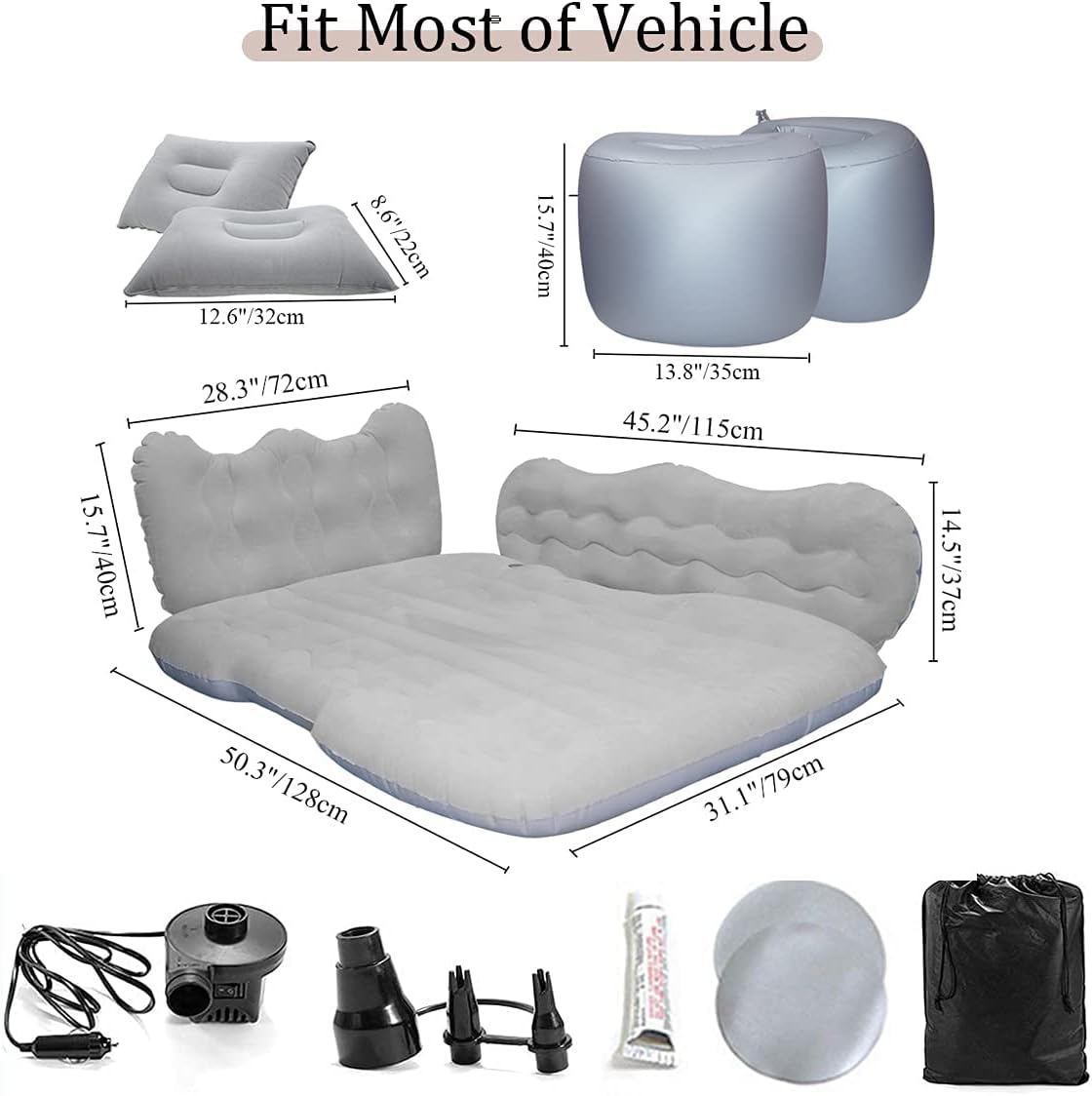 Car Air Mattress with Air Pump, Grey T652